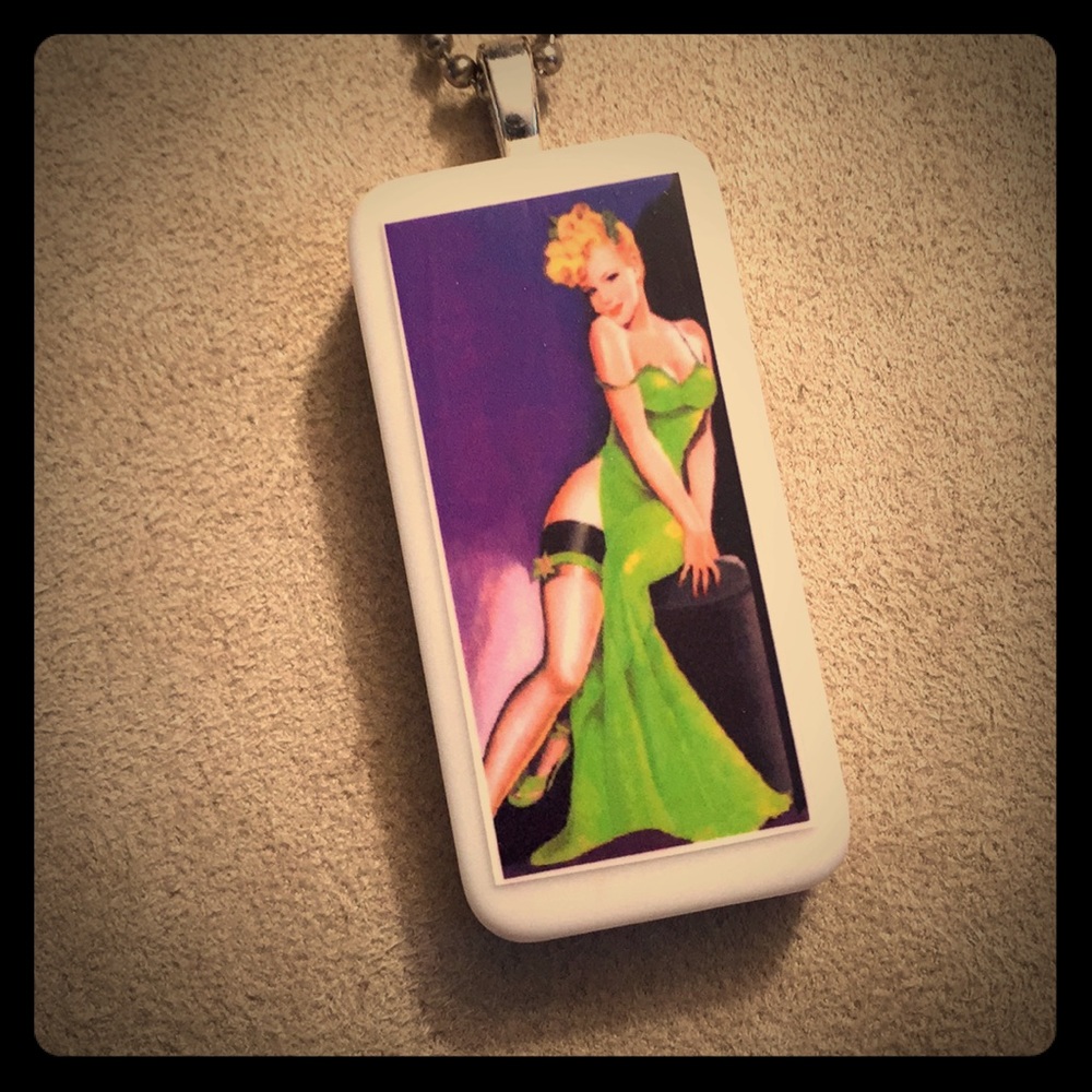 Vintage pin-up domino necklace